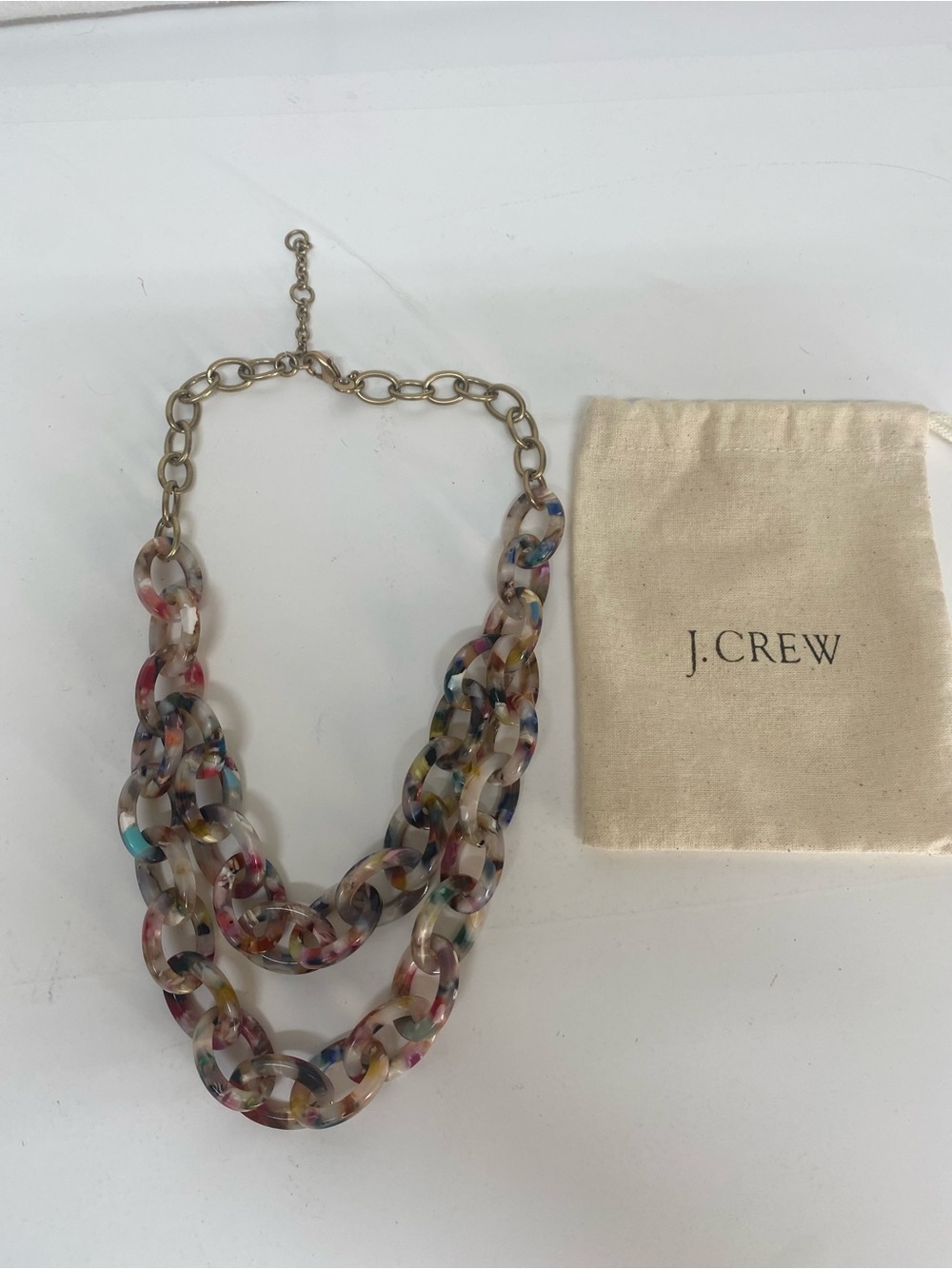 J. Crew Necklace Chunky Multicolor Resin Link Double-Strand Layer Style Bold